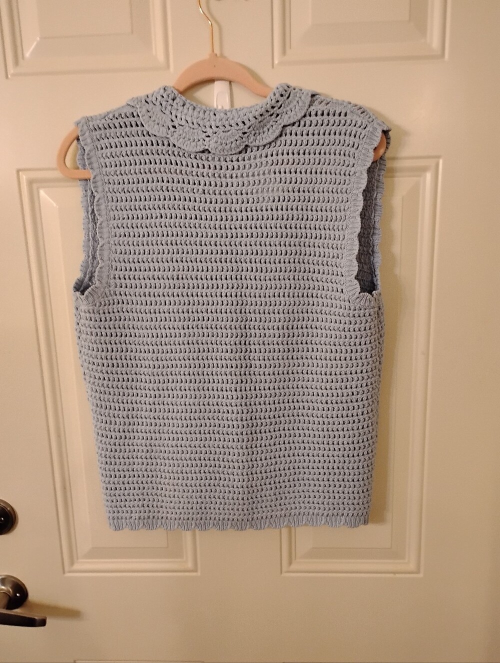 Light Blue Crochet Button-Up Sweater Vest -Cato - Picture 3 of 5